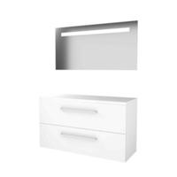Basic-Line Economic 46 Badkamermeubelset - 120 x 46 cm - Met Grepen - 2 Lades - Wastafelblad - Spiegel met LED Verlichting - Ice White - thumbnail