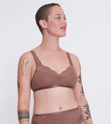 Romance Soft Bra BH zonder beugel - Zonder vulling en niet voorgevormde kanten Bh - Zwart - Wit