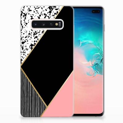 Samsung Galaxy S10 Plus | TPU Hoesje | Zwart Roze Vormen Samsung Galaxy S10 Plus | TPU Hoesje | Zwart Roze Vormen