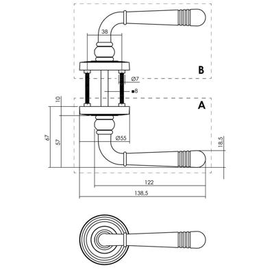 Gatdeel rechts Emily op rozet verdekt met rillen ø55x10mm met nokken zwart