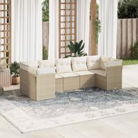 7-delige Loungeset met kussens poly rattan beige - thumbnail
