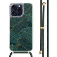 iPhone 15 Pro Max hoesje met groen koord - Monstera leaves - thumbnail