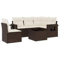 6-delige Loungeset met kussens poly rattan bruin - thumbnail