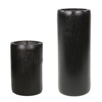 Set van 2x bamboe theelichthouders/waxinelichthouders grijs/groen 13 en 20 cm - Waxinelichtjeshouders - thumbnail