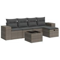 6-delige Loungeset met kussens poly rattan grijs - thumbnail