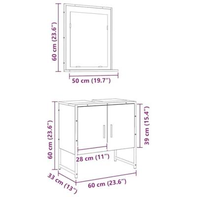 Badkamermeubelset Wandgemonteerd 2 pcs Bruin Bewerkt hout