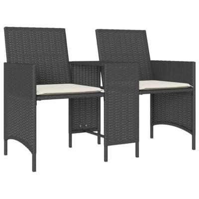 Tuinbank 2-zits met tafel en voetenbanken poly rattan zwart Tuinbank 2-zits met tafel en voetenbanken poly rattan zwart