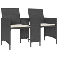 Tuinbank 2-zits met tafel en voetenbanken poly rattan zwart - thumbnail