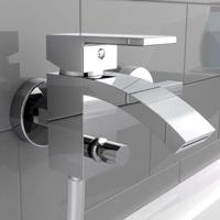 CASCATA ééngreepsmengkraan bad met watervaluitloop, chroom keramische schijven geluidsarme, verwisselbare 35 mm cartouche ½" (Ø ca. 1,9 cm) verbinding voor doucheslang metalen greep garantie - thumbnail