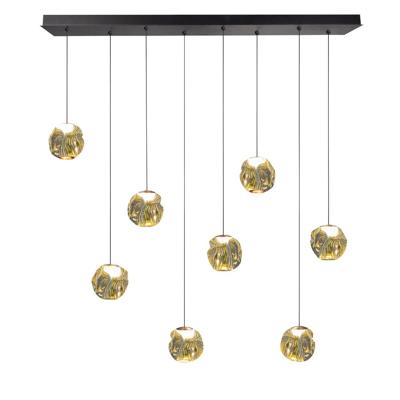 Highlight HanglampMelina zwart met amber glas recht 8-lichts - H5186.01
