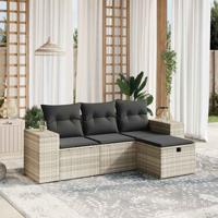 4-delige Loungeset met kussens poly rattan lichtgrijs - thumbnail