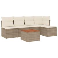 6-delige Loungeset met kussens poly rattan beige - thumbnail