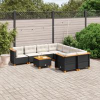 9-delige Loungeset met kussens poly rattan zwart - thumbnail