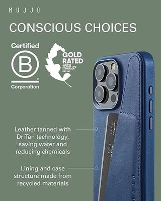 Mujjo Leather Wallet Case iPhone 15 Pro Max blauw