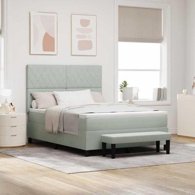 Boxspring Bed met Matras & Bank Lichtgrijs 140x190 cm Fluweel