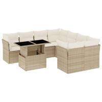 9-delige Loungeset met kussens poly rattan beige - thumbnail