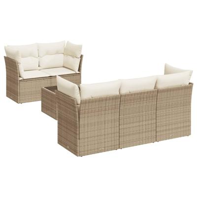 6-delige Loungeset met kussens poly rattan beige - thumbnail