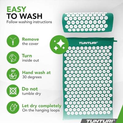 Tunturi Acupressuur Mat met kussen | Spijkermat | Meditatie Mat | Acupunctuur Set | 83 x 42 cm | Groen