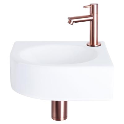 Fonteinset Differnz Cleo 30x30x10 cm Keramiek Wit Met Kraan Recht Rood Koper Differnz