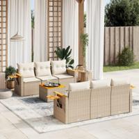 7-delige Loungeset met kussens poly rattan beige - thumbnail