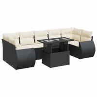 8-delige Loungeset met kussens poly rattan zwart - thumbnail
