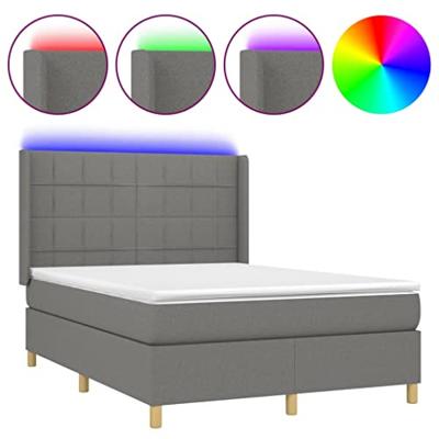 Boxspring met matras en LED stof donkergrijs 140x190 cm