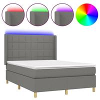 Boxspring met matras en LED stof donkergrijs 140x190 cm - thumbnail