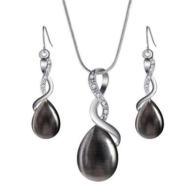 Vrouwen mode opaal water drop ketting hanger oorbellen Bridal Wedding Sieraden sets (zwart)