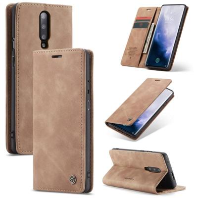 CaseMe-013 multi-functionele retro Frosted horizontale Flip lederen draagtas met kaartsleuf & houder & portemonnee voor OnePlus 7 Pro (bruin)