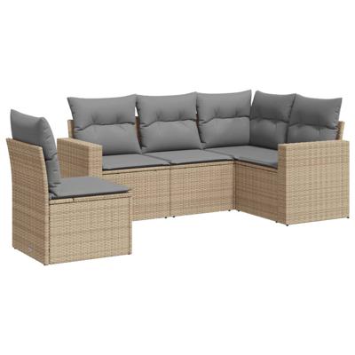 5-delige Loungeset met kussens poly rattan beige - thumbnail