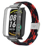 By Qubix - Braided nylon bandje met case - Zwart met rood - Xiaomi Smart band 7 Pro - thumbnail