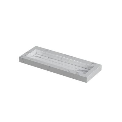 INK Pitch Wastafel Keramische Slab Centraal met Drain en Front en Side Skirts Zonder Kraangat - 1200x450x90 mm - Statuario Glans