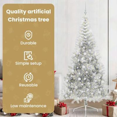 VidaXL Kunstmatig voorverlicht kerstboom met 300 led zilver 210 cm pet