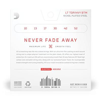 D'Addario XSE1052 XS Nickel Coated Electric Guitar Strings 10-52 Light Top/Heavy Bottom D'Addario XSE1052 XS Nickel Coated Electric Guitar Strings 10-52 Light Top/Heavy Bottom