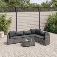 7-delige Loungeset met kussens poly rattan grijs - thumbnail