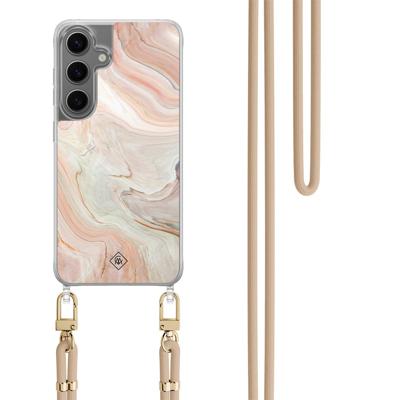 Samsung Galaxy S24 hoesje met beige koord - Marmer waves Samsung Galaxy S24 hoesje met beige koord - Marmer waves