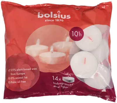 Bolsius maxilichten 10 branduren 14 stuks wit