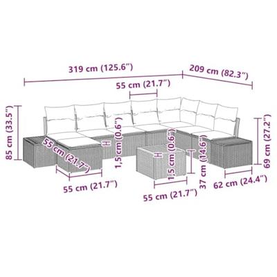 Tuinbankenset met kussen 9 pcs Grijs poly rattan