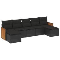 7-delige Loungeset met kussens poly rattan zwart - thumbnail