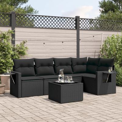 5-delige Loungeset met kussens poly rattan zwart - thumbnail