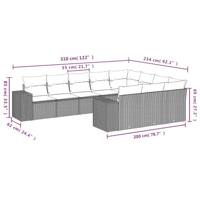 10-delige Loungeset met kussens poly rattan grijs - thumbnail