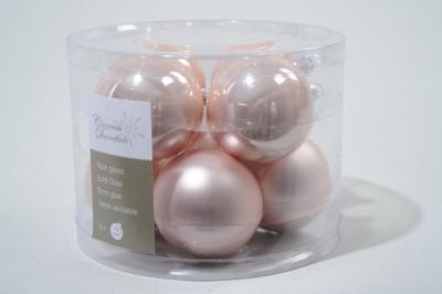 Decoris kerstballen Glas 8st poederroze 7cm