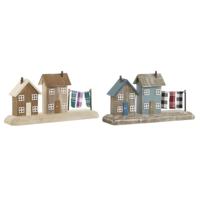 Decoratieve figuren Home ESPRIT Blauw Rood Multicolour Huizen 25,5 x 9 x 13,5 cm (2 Stuks) - thumbnail