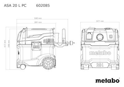 Metabo ASA 20 L PC Bouwstofzuiger | 20 L | 1200 Watt - 602085000 - thumbnail