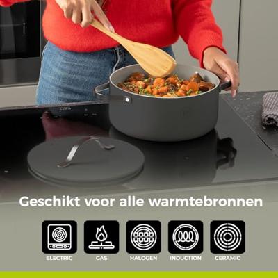 BE Living Braadpan met deksel ø 28 cm - keramische anti-aanbaklaag - geschikt voor alle warmtebronnen - grijs