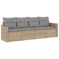4-delige Loungeset met kussens poly rattan beige - thumbnail