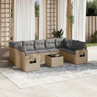10-delige Loungeset met kussens poly rattan beige - thumbnail
