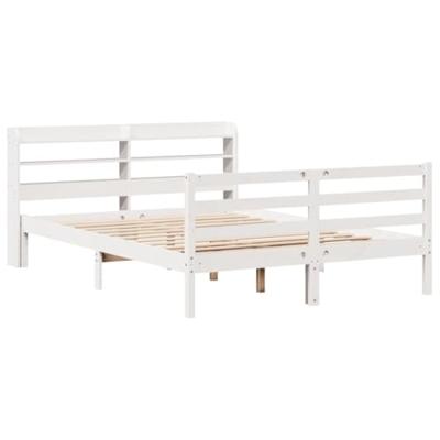 Bedframe met hoofdbord massief grenenhout wit 120x190 cm - thumbnail