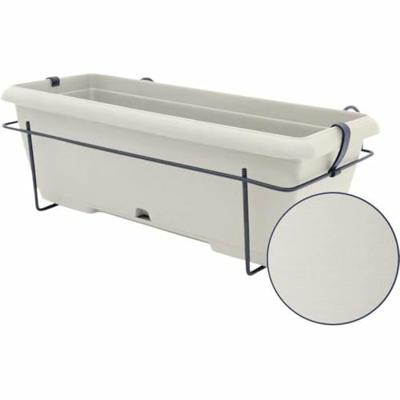 Plantenbakset met metalen steun en geïntegreerd dienblad - GARDEN ID Teramo - Wit 50 cm - Steeneffect - Gerecycled/recyclebaar Plantenbakset met metalen steun en geïntegreerd dienblad - GARDEN ID Teramo - Wit 50 cm - Steeneffect - Gerecycled/recyclebaar