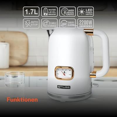 Muse MS-030W - Elektrische waterkoker, 1,7 L, wit/messing Muse MS-030W - Elektrische waterkoker, 1,7 L, wit/messing